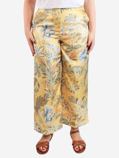 Yellow floral silk trousers - size UK 14 Trousers Etro 