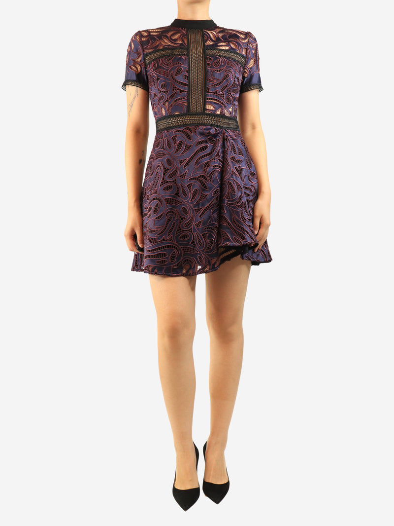 Purple broderie mini dress - size UK 10