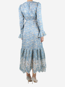 Zimmermann Blue floral printed and embroidered midi dress - size UK 12