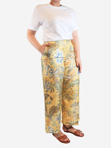 Etro Yellow floral silk trousers - size UK 14