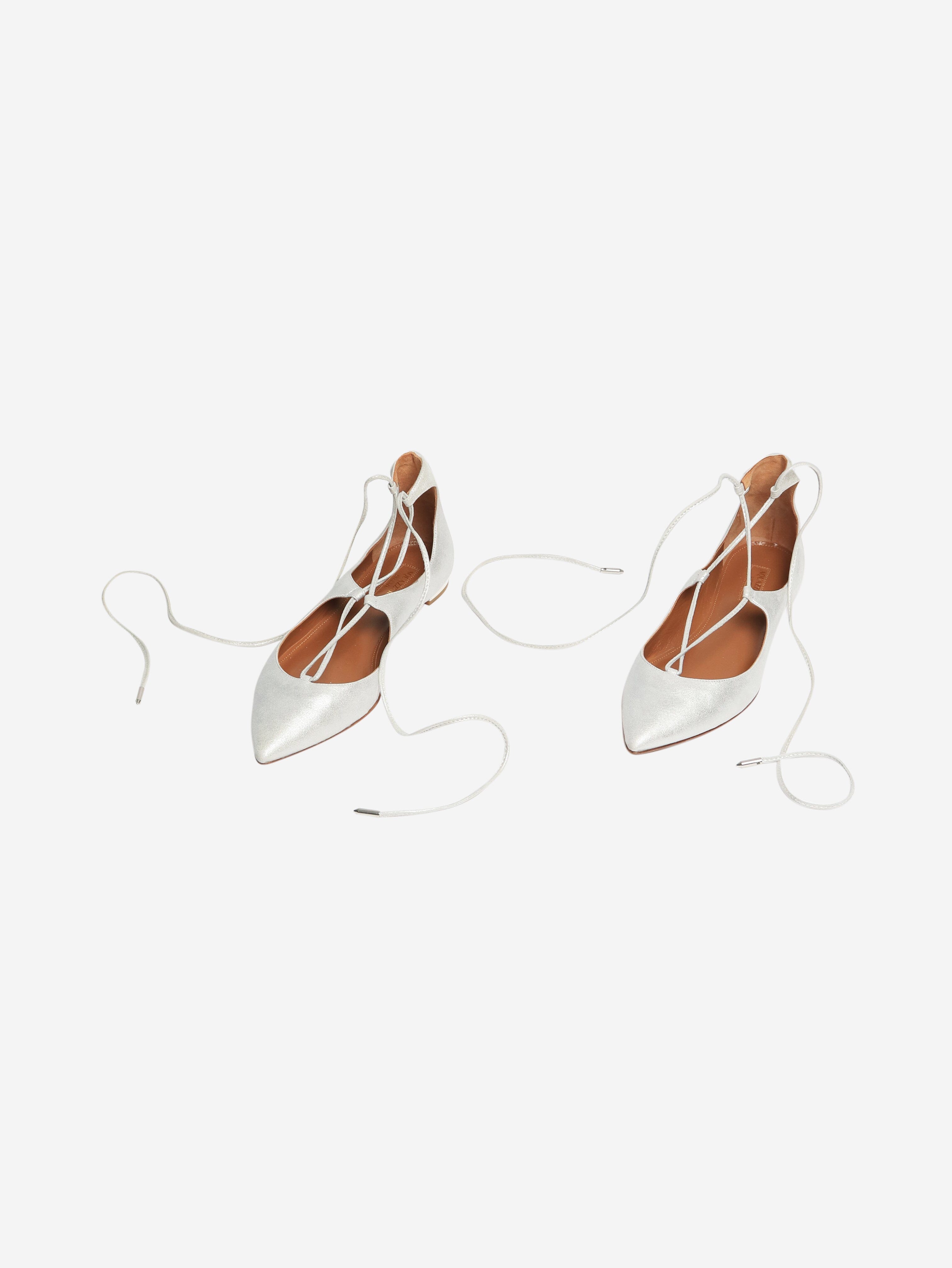 Silver metallic Christy flats - size EU 37 Flat Shoes Aquazzura 