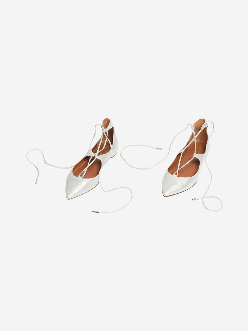 Silver metallic Christy flats - size EU 37 Flat Shoes Aquazzura 