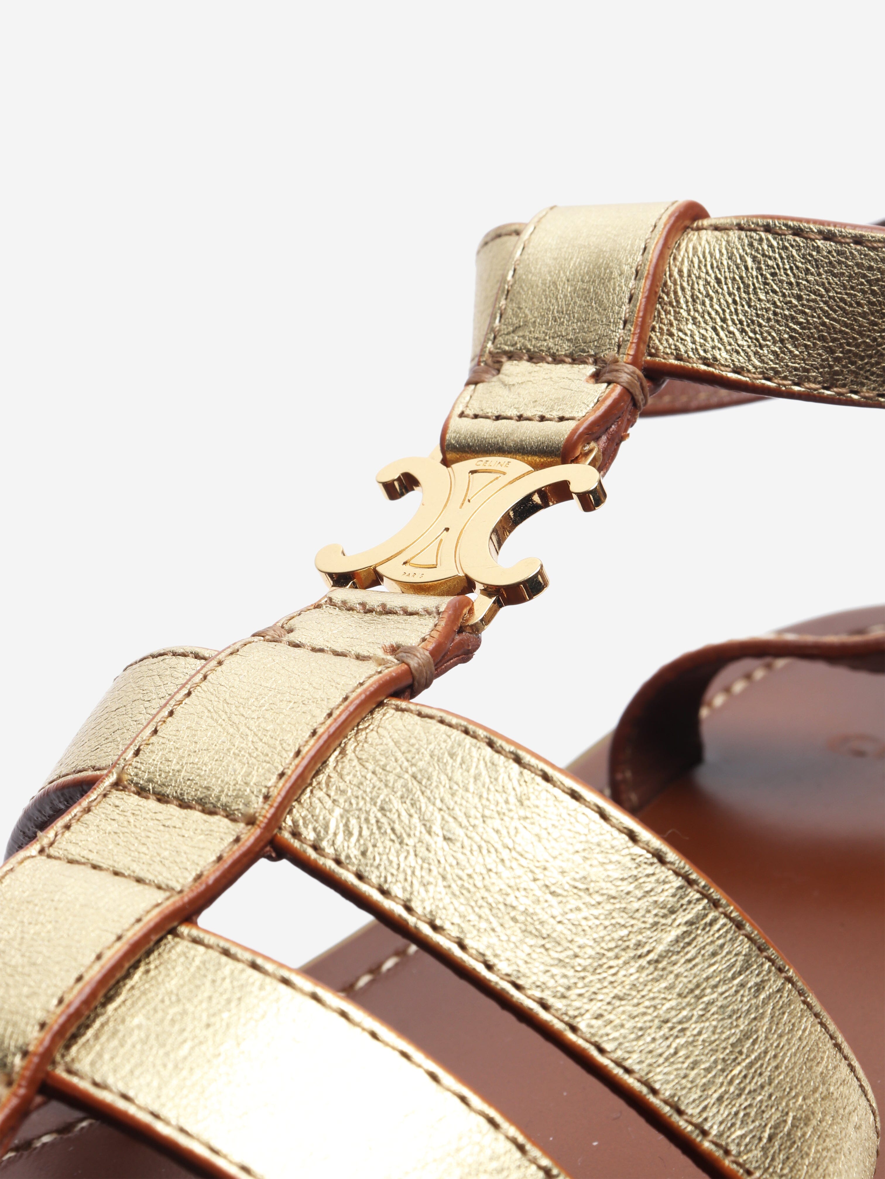 Gold Clea Triomphe sandals - size EU 38 Flat Sandals Celine 