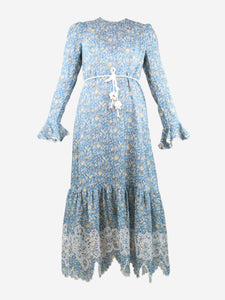 Zimmermann Blue floral printed and embroidered midi dress - size UK 12