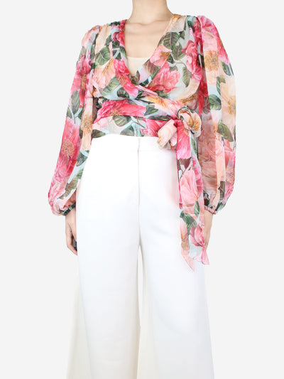 Pink floral wrap top - size UK 4 Tops Dolce & Gabbana 