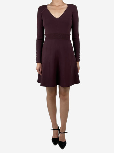 Burgundy padded-shoulders long-sleeved A-line dress - size UK 10 Dresses Sandro 