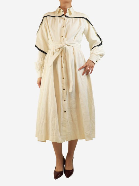 Cream belted linen shirt dress - size UK 8 product image