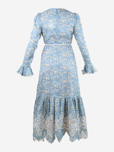 Zimmermann Blue floral printed and embroidered midi dress - size UK 12