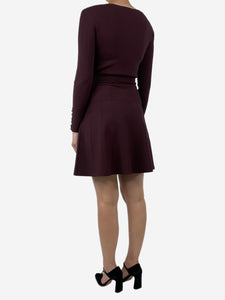 Sandro Burgundy padded-shoulders long-sleeved A-line dress - size UK 10