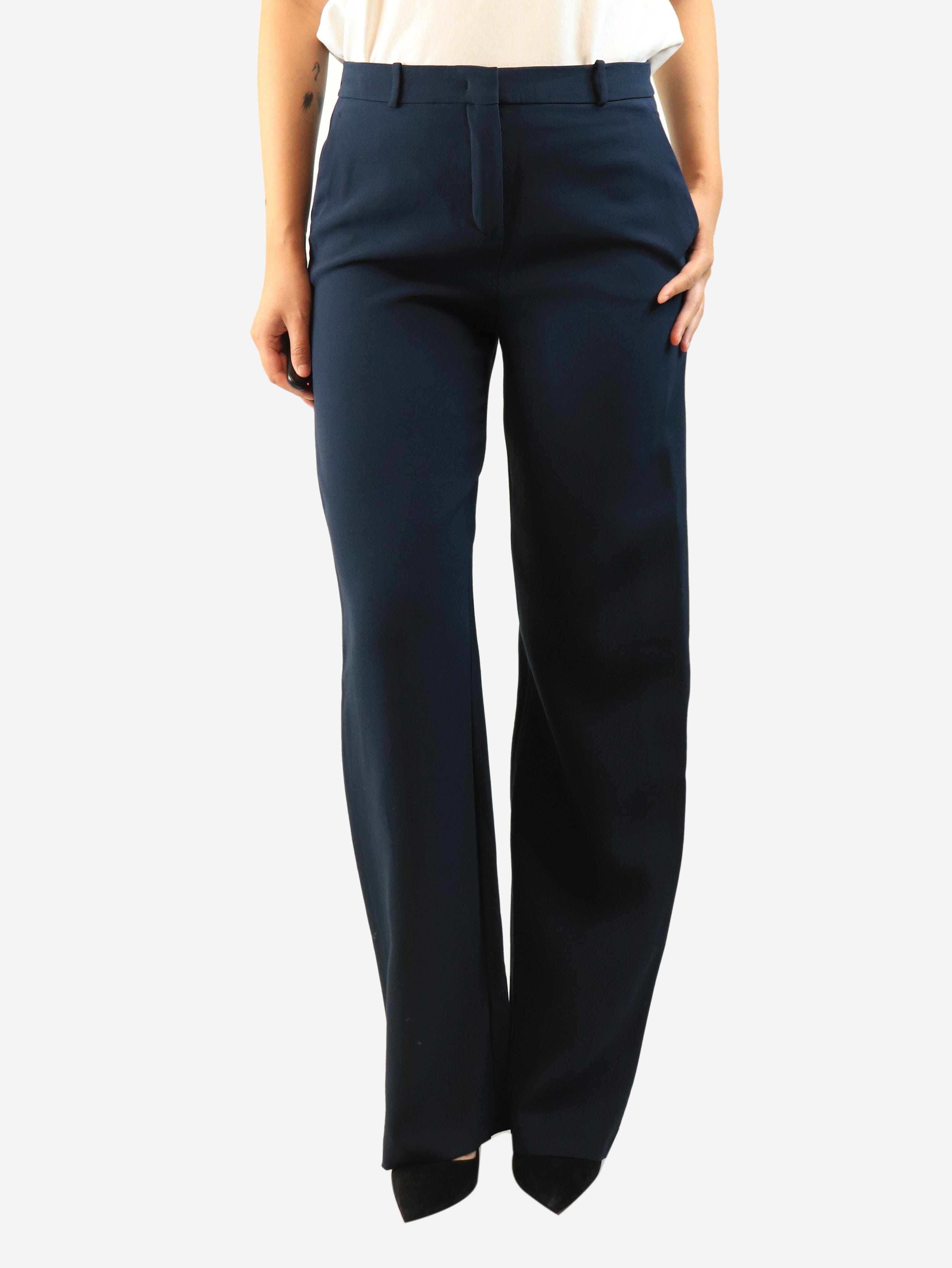 Navy silk and wool-blend trousers - size UK 12 Trousers Loro Piana 