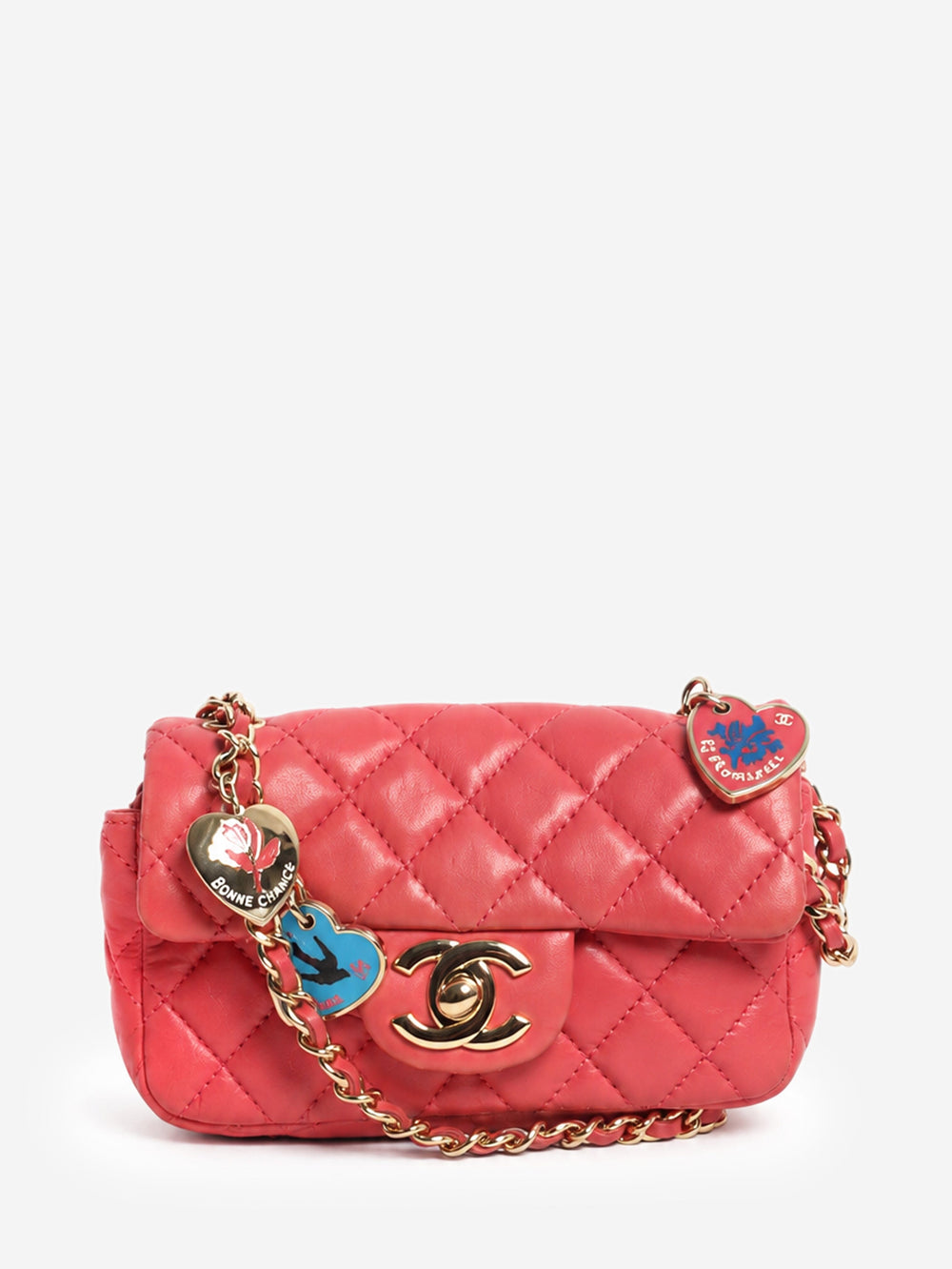 Pink lambskin quilted Valentine Charms extra mini flap bag Cross-body Bags Chanel 