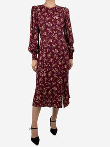 Reformation Burgundy floral midi-dress with split - size UK 8