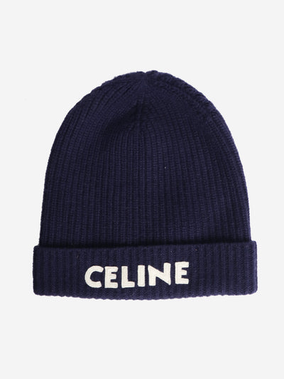 Blue ribbed logo beanie Hats Celine 