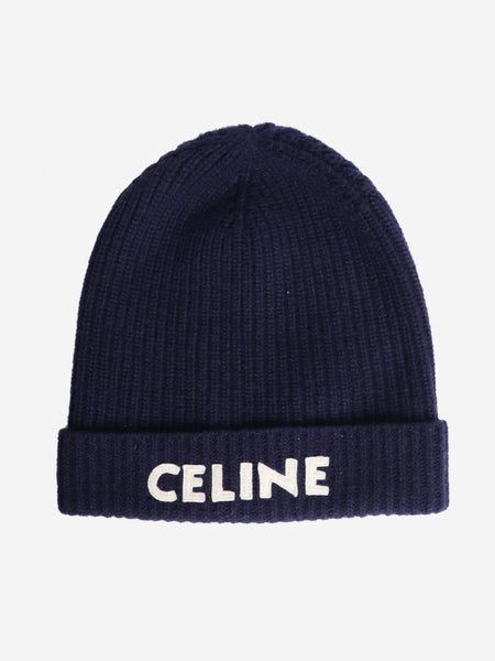 Blue ribbed logo beanie product image