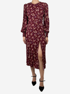 Reformation Burgundy floral midi-dress with split - size UK 8