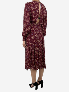 Reformation Burgundy floral midi-dress with split - size UK 8