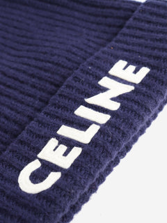Blue ribbed logo beanie Hats Celine 