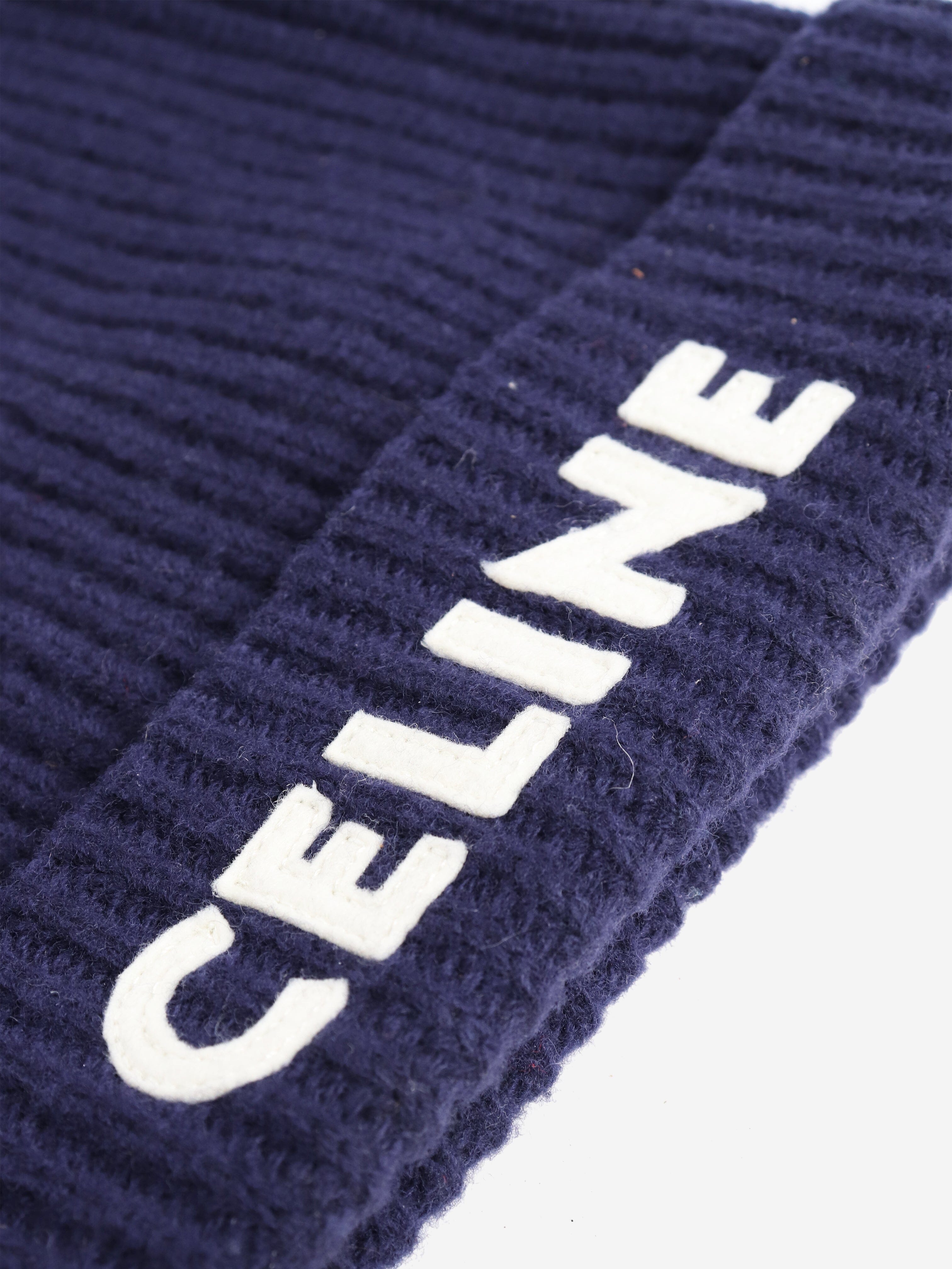 Blue ribbed logo beanie Hats Celine 