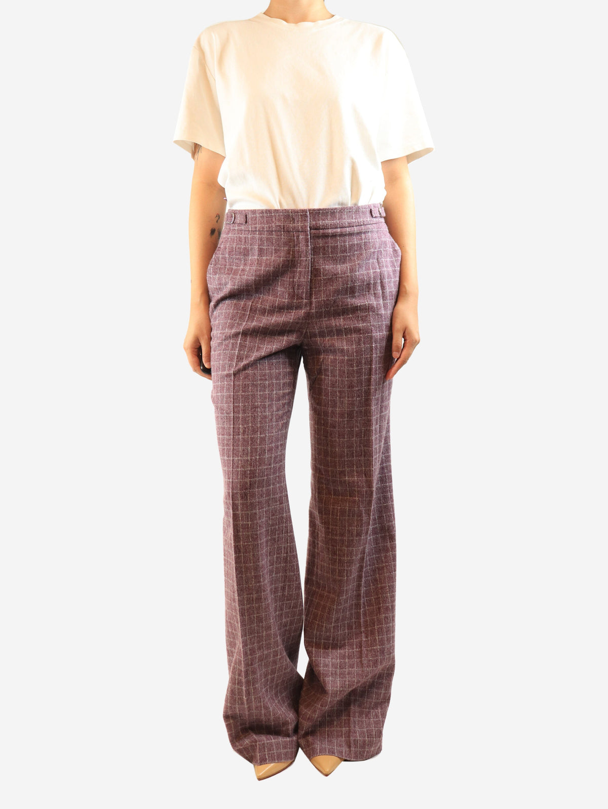Purple grid-check wool trousers - size UK 12 Trousers Gabriela Hearst 