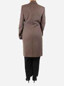 Balenciaga Brown tweed houndstooth mid length coat - size UK 14