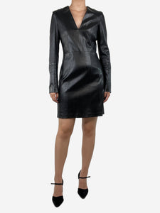 Theory Black V-neckline leather dress - size UK 10