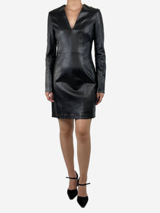 Theory Black V-neckline leather dress - size UK 10