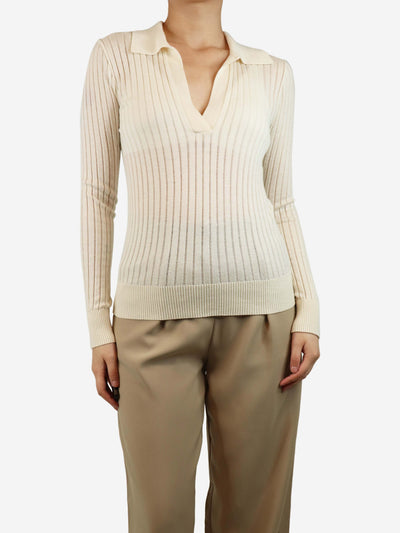 Cream sheer ribbed polo top - size M Tops Max Mara 