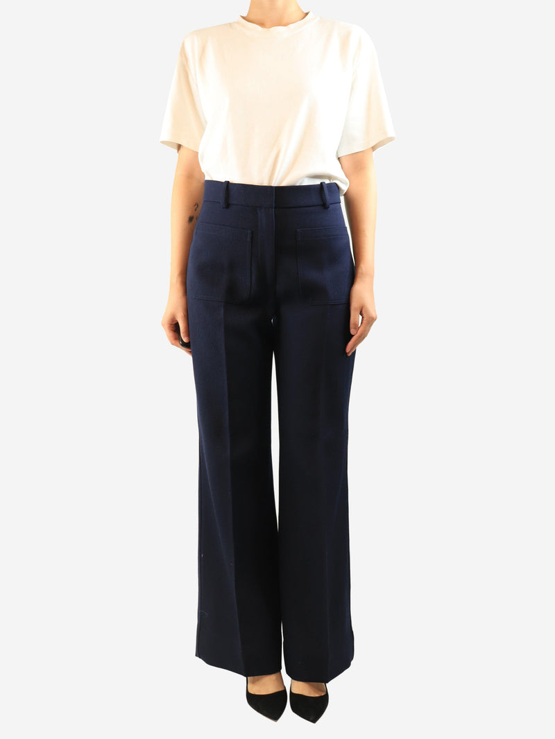 Navy front pockets wool trousers - size UK 12 Trousers Victoria Beckham 