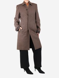 Balenciaga Brown tweed houndstooth mid length coat - size UK 14