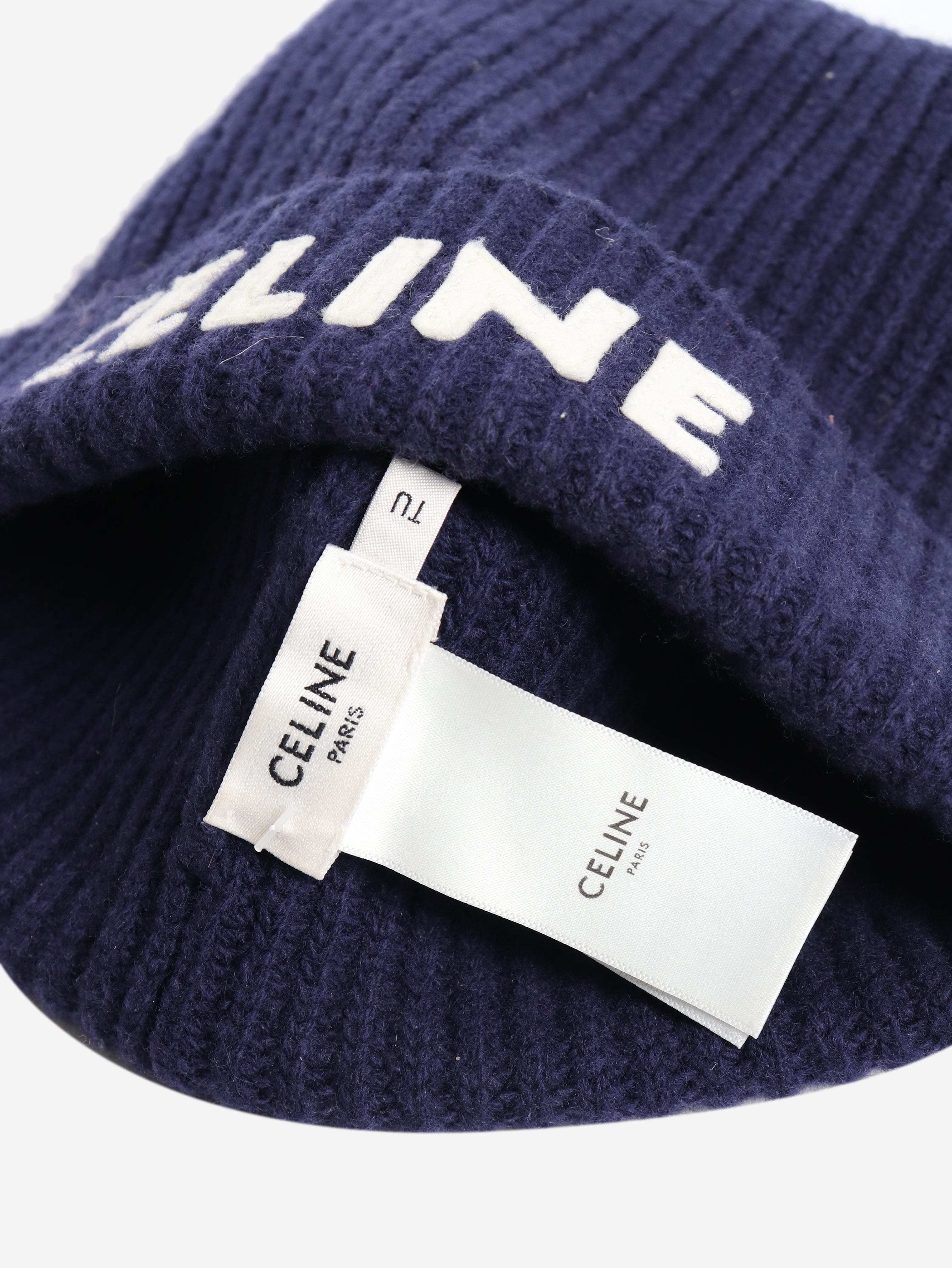 Blue ribbed logo beanie Hats Celine 