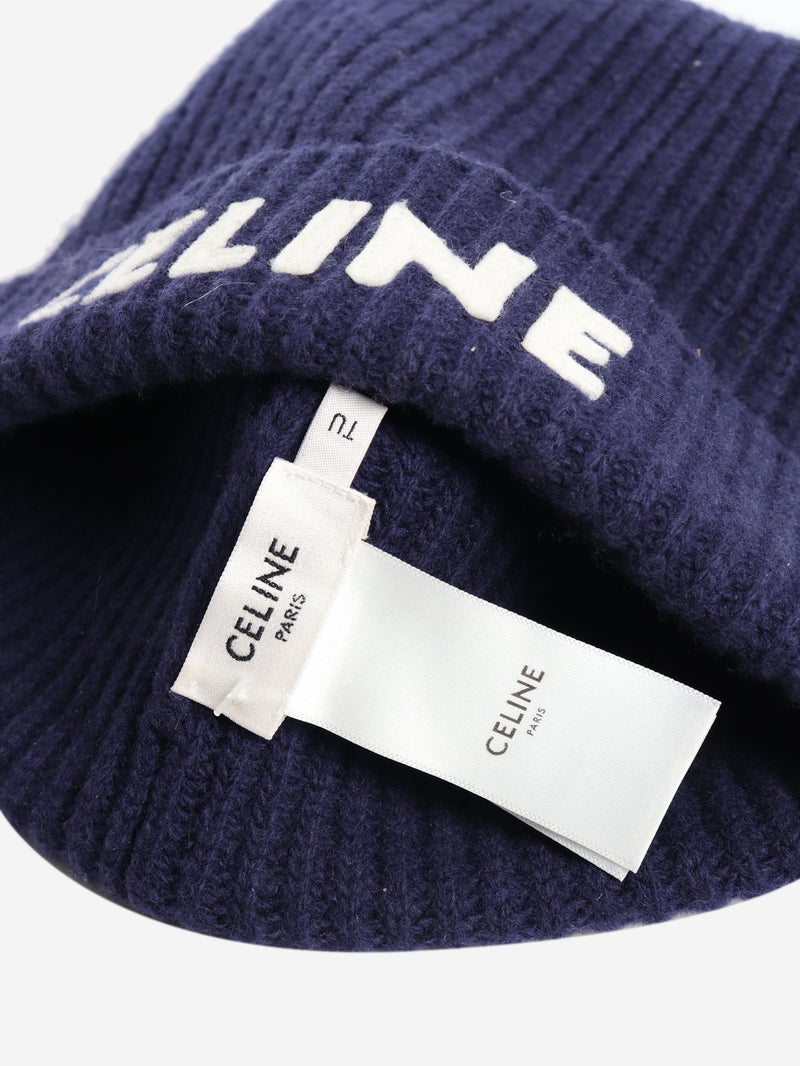 Blue ribbed logo beanie Hats Celine 