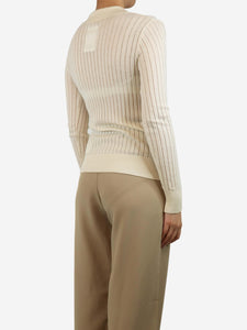 Max Mara Cream sheer ribbed polo top - size M