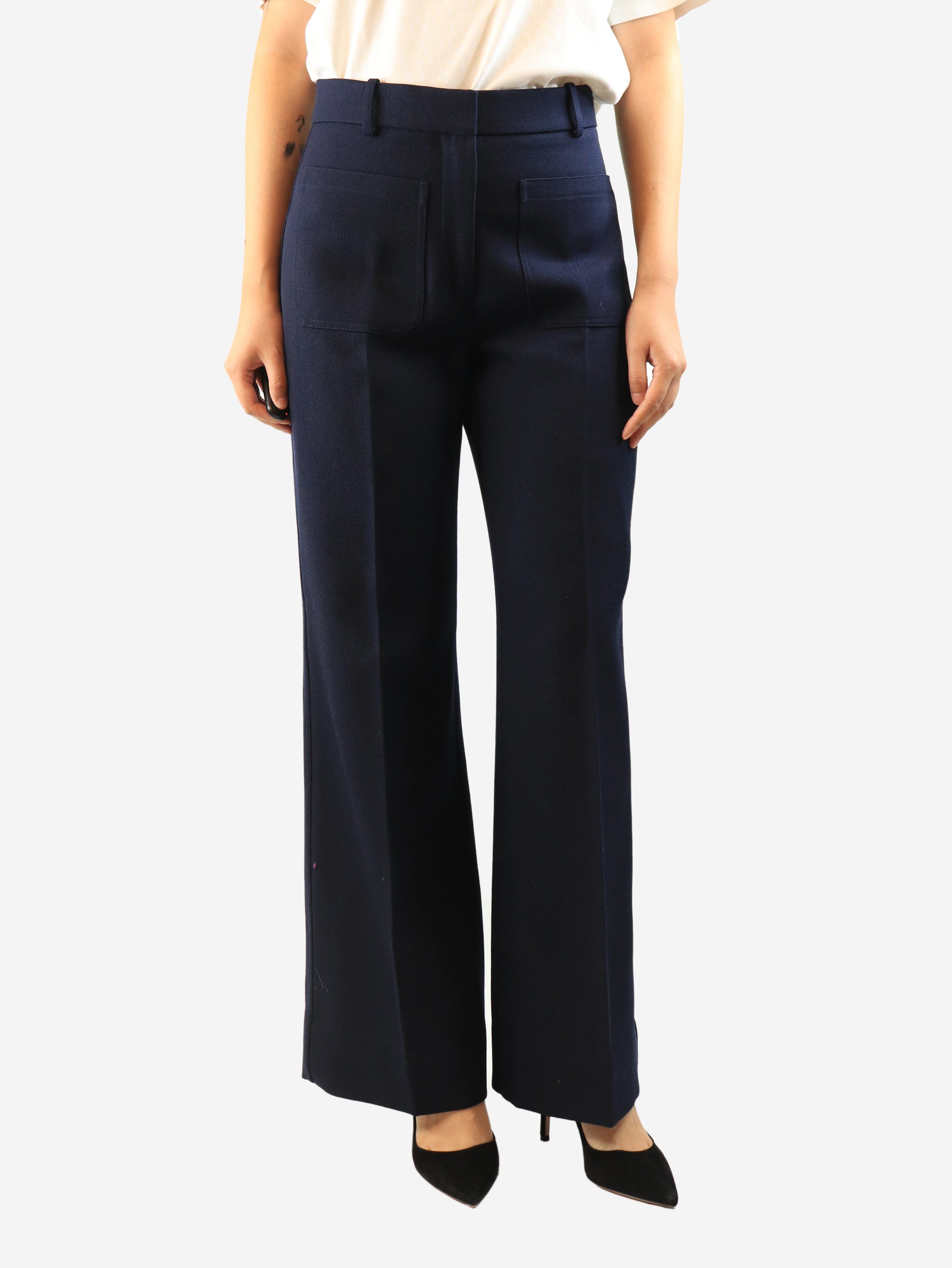 Navy front pockets wool trousers - size UK 12 Trousers Victoria Beckham 