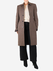 Balenciaga Brown tweed houndstooth mid length coat - size UK 14