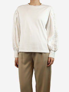 Chloe White long-sleeved lace panel top - size XL