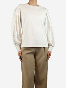 Chloe White long-sleeved lace panel top - size XL