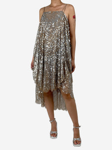 Twinset Taupe and silver sequin top and skirt set - size UK 12