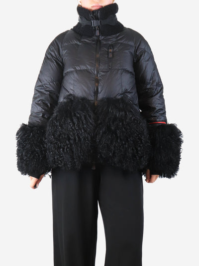 Black mongolian lamb fur puffer jacket - size UK 10 Coats & Jackets Moncler 