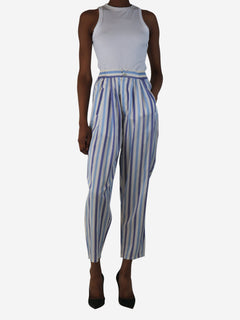 Blue striped silk trousers - size XS Trousers Thierry Colson 