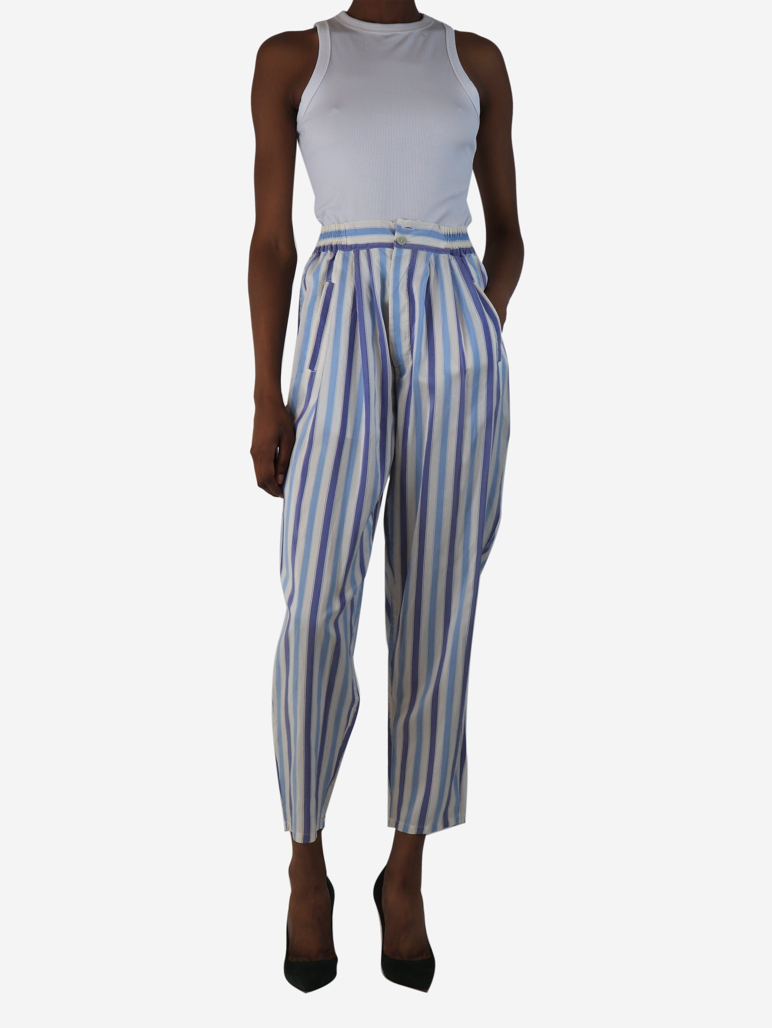 Blue striped silk trousers - size XS Trousers Thierry Colson 