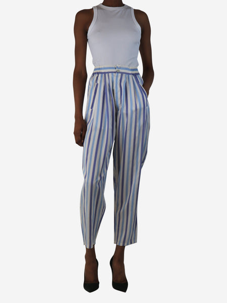 Blue striped silk trousers - size XS alternate image