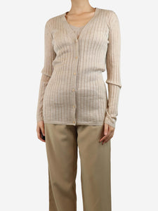 Prada Neutral ribbed cashmere top and cardigan set - size UK 10