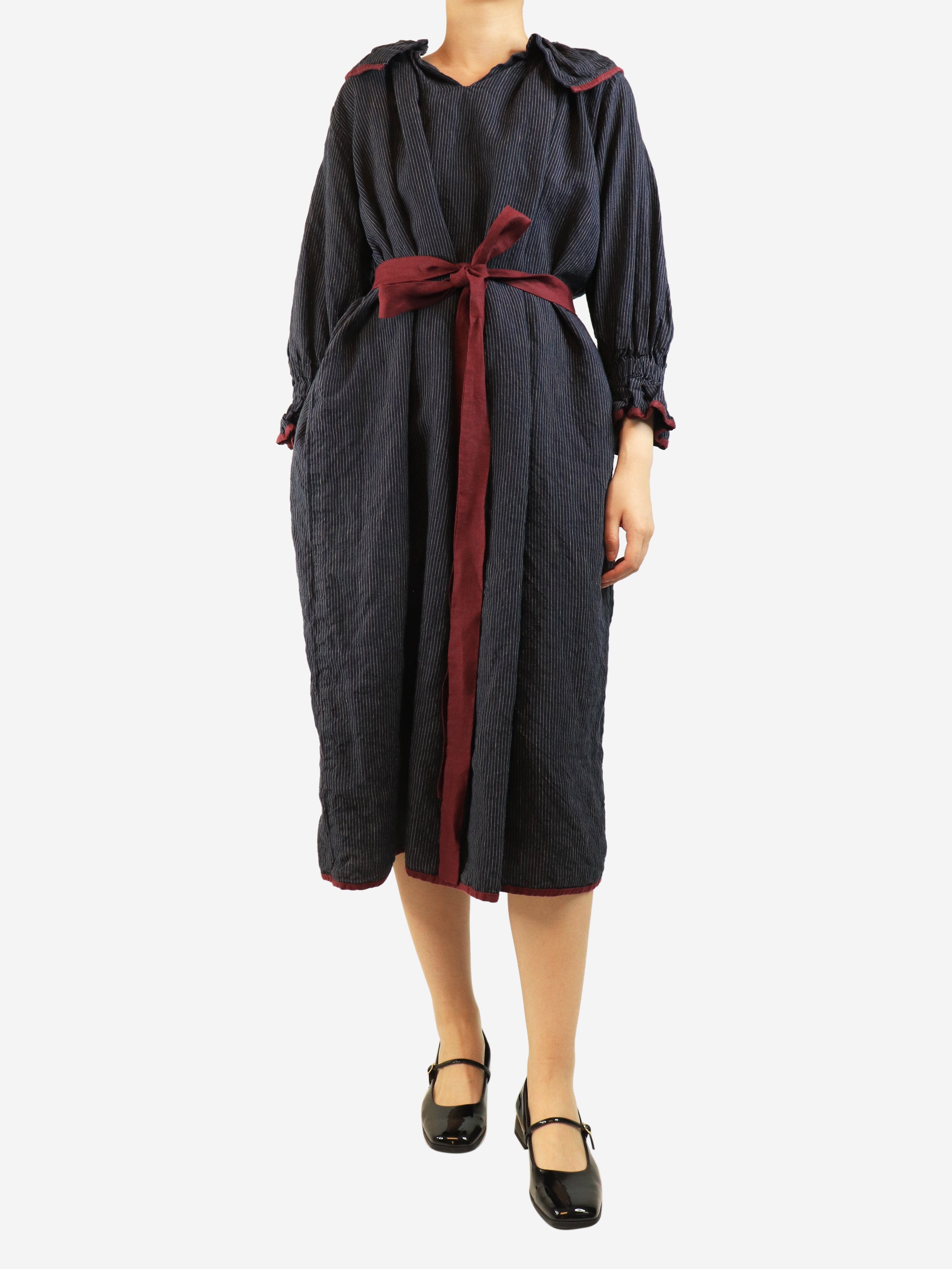 Navy pinstripe linen dress - One size Dresses Kindred of Ireland 