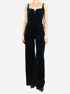 Galvan London Dark hunter green velvet eclipse jumpsuit - size UK 8