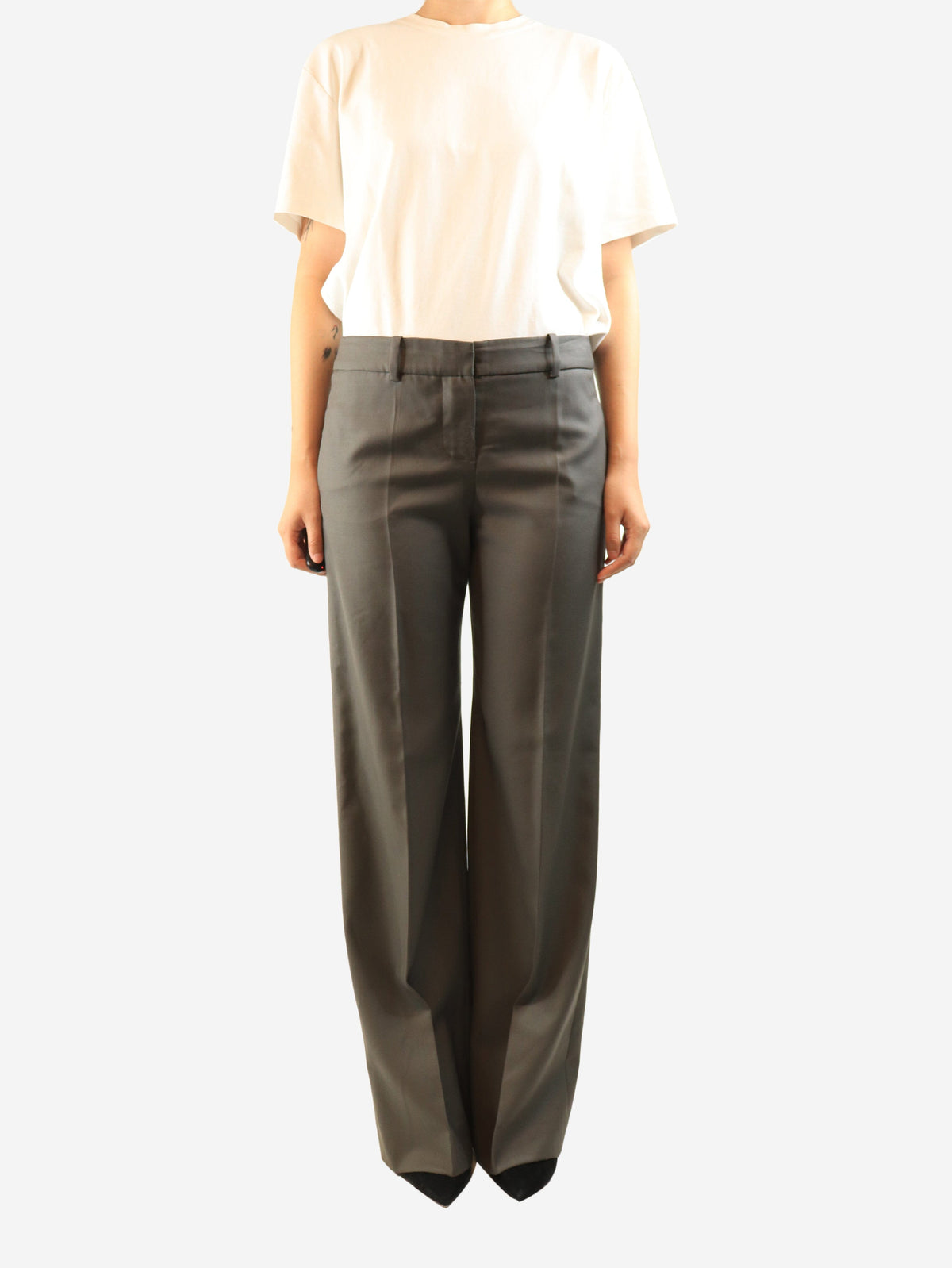 Army green tailored wool trousers - size UK 12 Trousers Chloe 