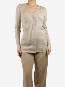 Prada Neutral ribbed cashmere top and cardigan set - size UK 10