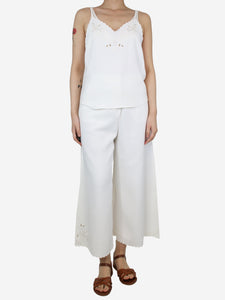 Stella McCartney White embroidered top and trousers set - size UK 6