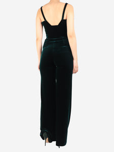 Galvan London Dark hunter green velvet eclipse jumpsuit - size UK 8