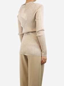 Prada Neutral ribbed cashmere top and cardigan set - size UK 10