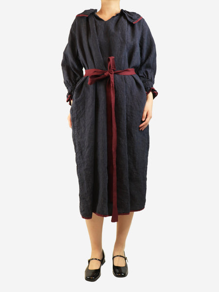 Navy pinstripe linen dress - One size alternate image